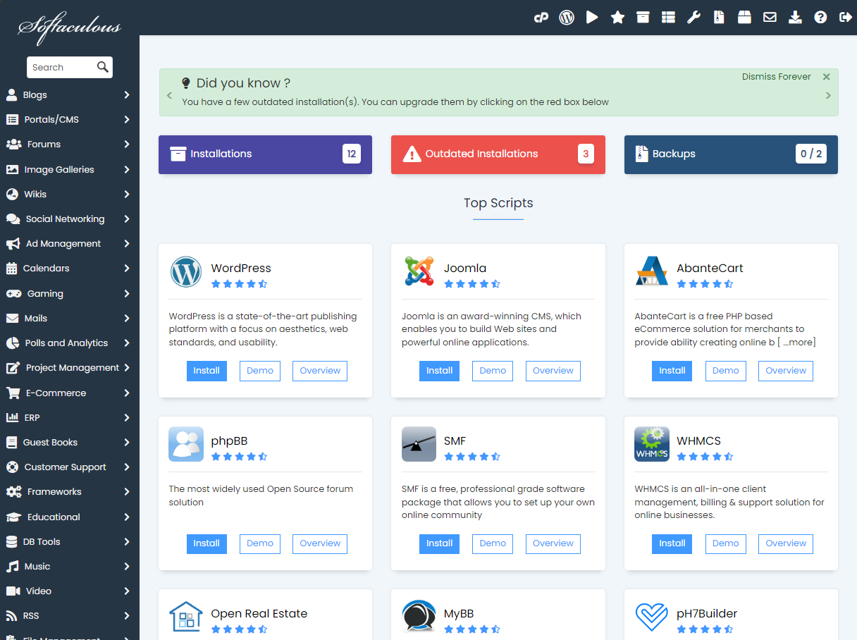 CMS Installer - Softaculous