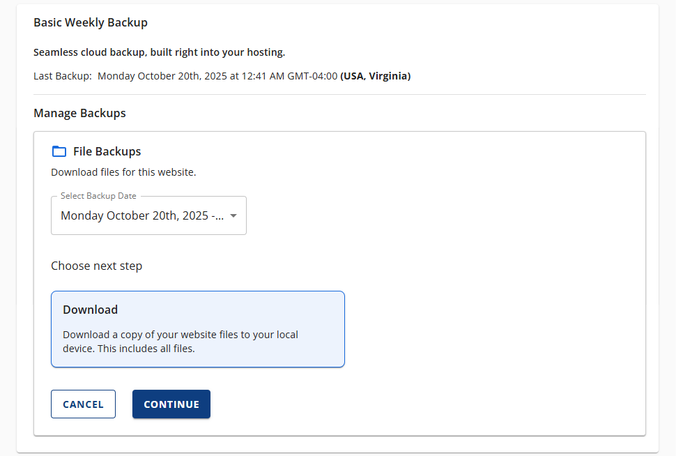 BH Websites Weekly Backups - Access Backups Steps