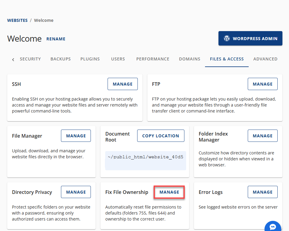 Files & Access tab - Fix File Ownership