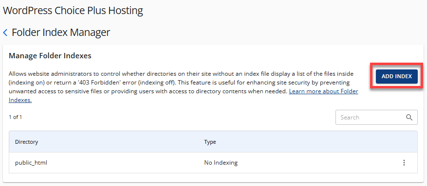 Manage your indexes - Folder Index Manager - Add Index
