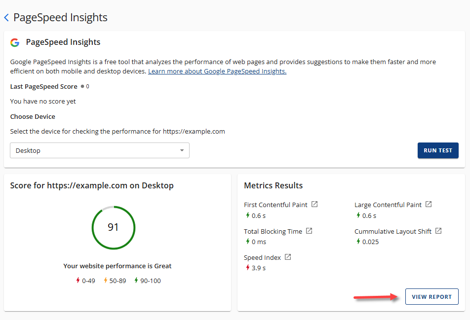Google Page Insights - View Report