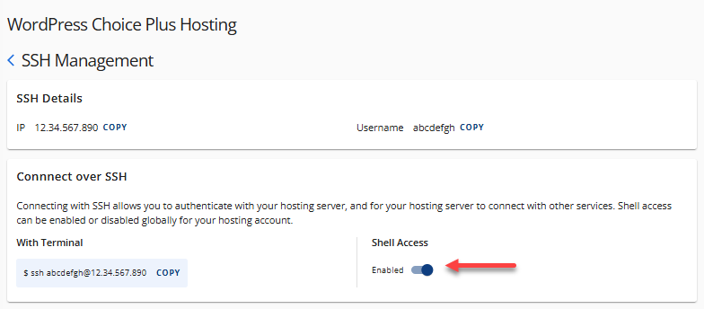 SSH Keys - SSH Access toggle on or off access your server securely