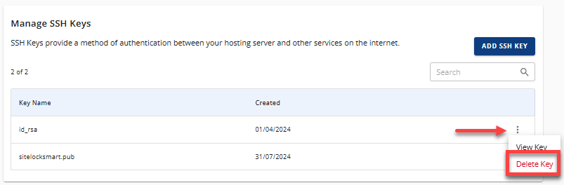 SSH Keys - Delete SSH Key