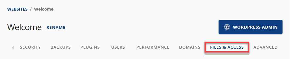 BH Account Manager Websites Tab - Advanced Menu