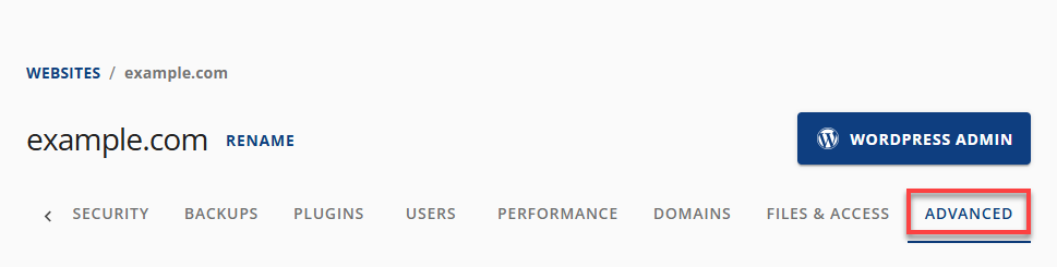 BH 账户管理器网站选项卡 - 高级菜单