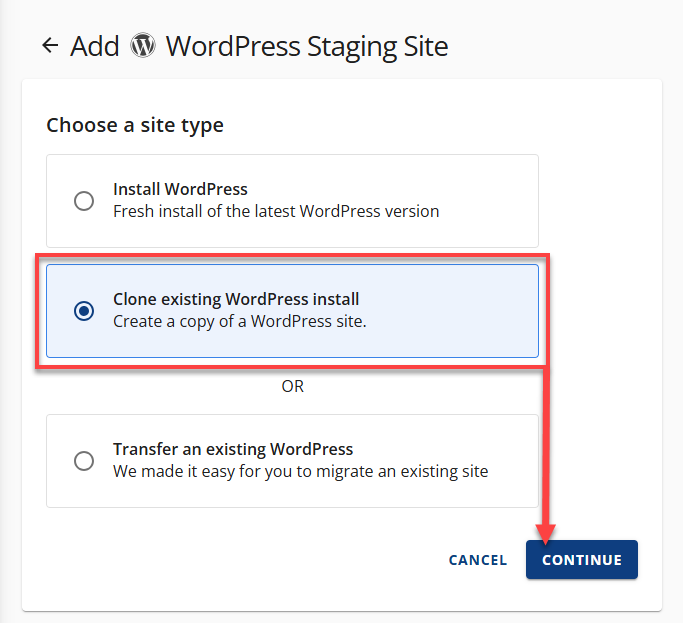 Bluehost Staging - Clone existing WordPress Install