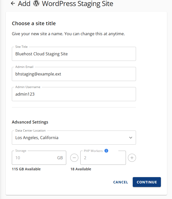 Bluehost Staging - Install Details