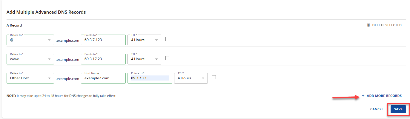 DNS tab - Add Multiple Advanced DNS Records