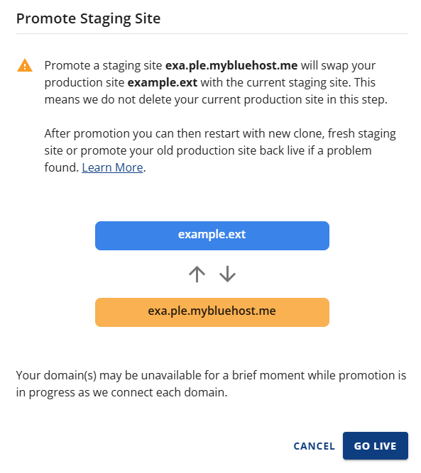 Bluehost Staging - Go Live