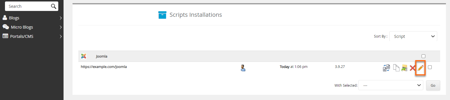 Softaculous Edit Installations
