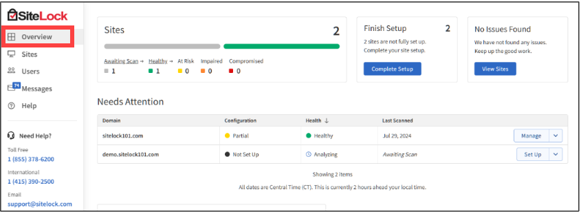 BH SiteLock Dashboard Overview