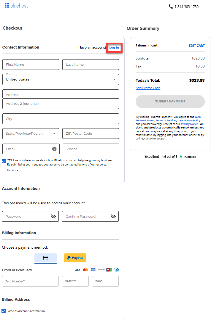 Self-Managed VPS - Checkout - Log in