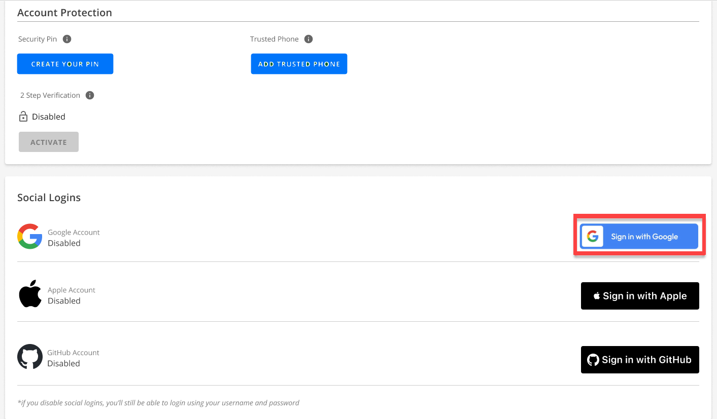 Account Manager - Socials - Sign in with Google