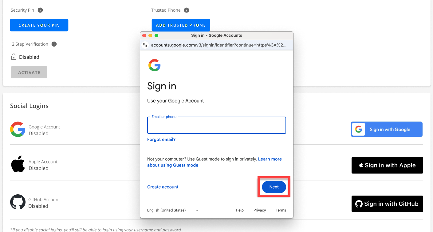 Account Manager - Socials - Sign in with Google - Enter Email