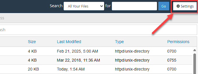 cPanel - File Manager - Settings