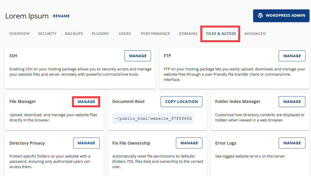 AM - Hosting - Files and Access - File Manager