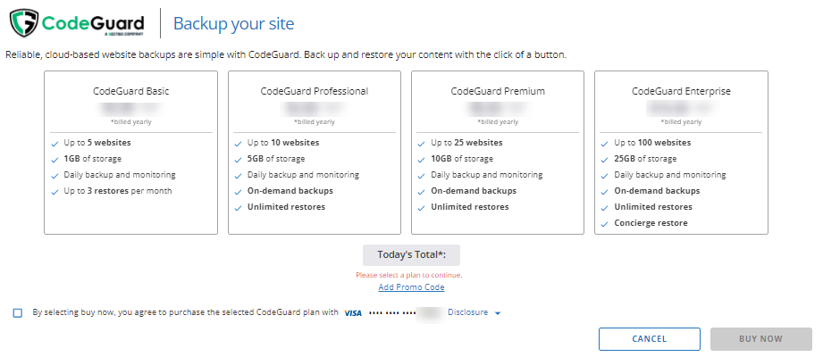 Select CodeGuard plan