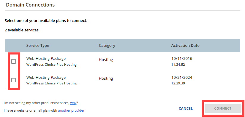 域名连接 - 选择套餐