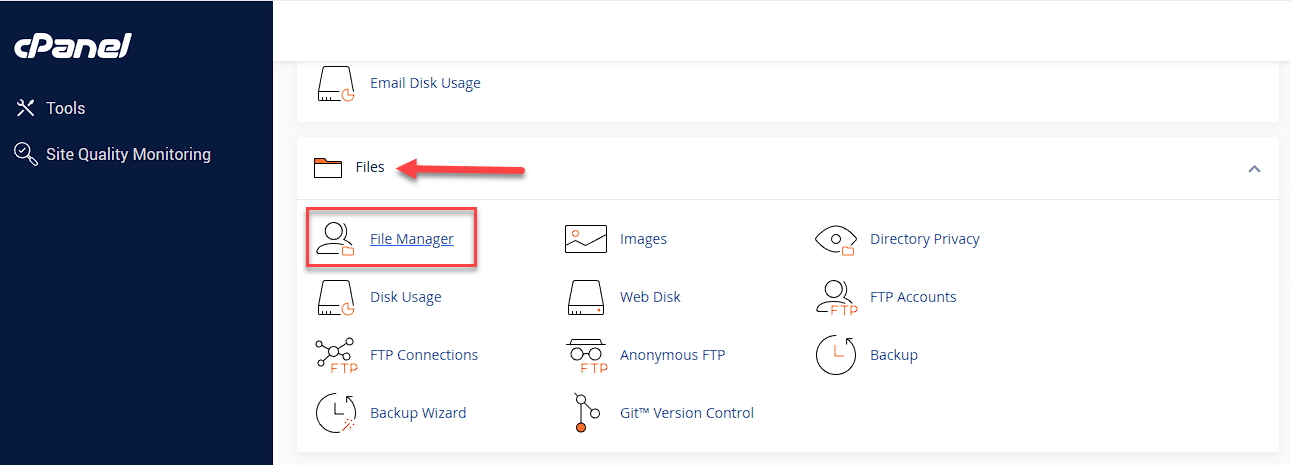 cPanel - Files section - File Manager