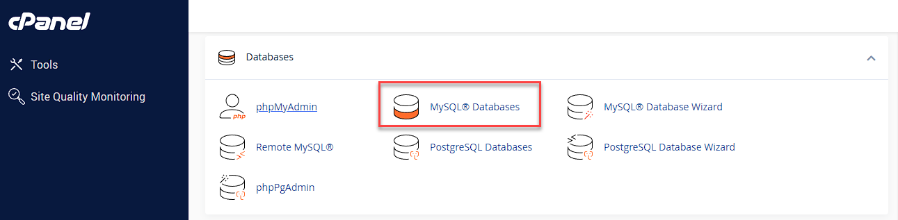 cPanel - Databases - MySQL Databases