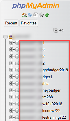 phpMyAdmin - Select Database