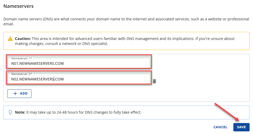 保存域名服务器更改