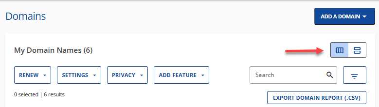 Account Manager - Domains tab - Viewing options