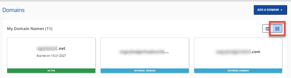 Domains tab - Card View