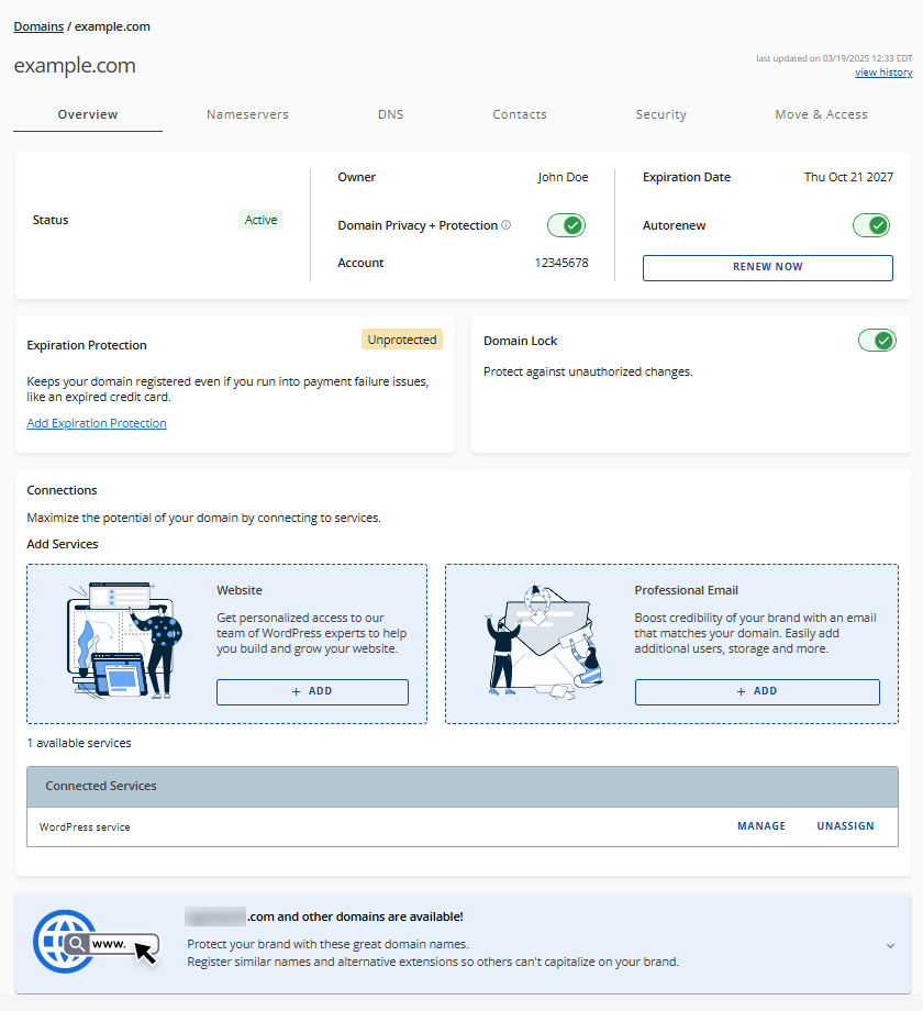 账户管理器——注册在 Bluehost 的域名