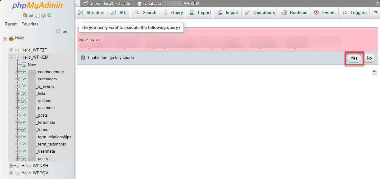 database drop tool confirm