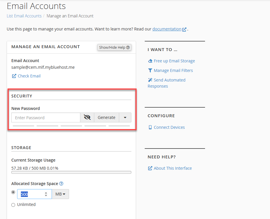 Enter new email password