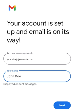Android device - Email app - Enter your name