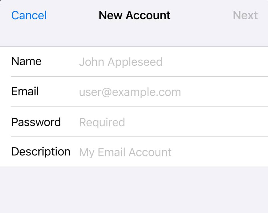 New Account Setup Screen
