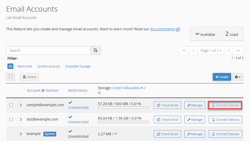Bluehost Account Manager cPanel Email Email Account Connect Devices