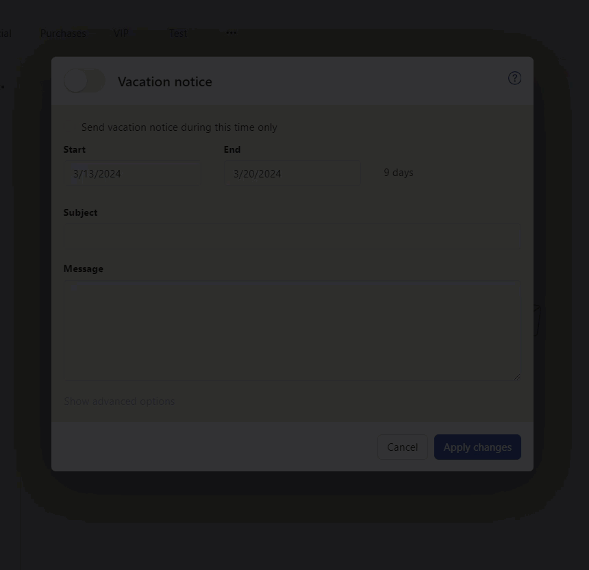 Cloud Mail Enabling of Vacation Notice