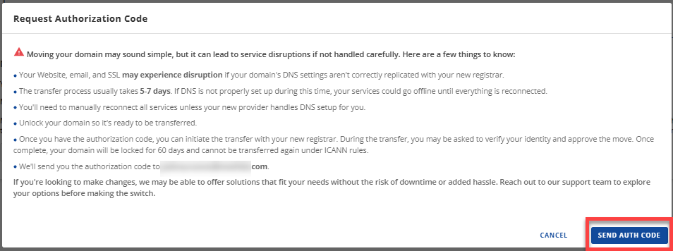 EPP Code - Continue with Transfer