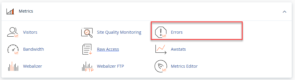 cPanel > Metrics section > Errors