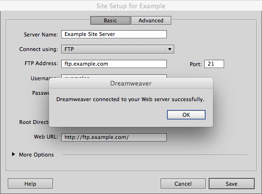 Bluehost Dreamweaver CC 2014 - New Server Setup Sucess