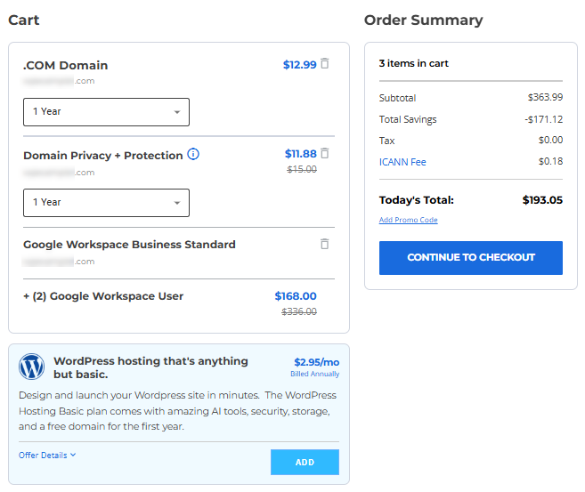 Google Workspace - 购物车 - 订单摘要