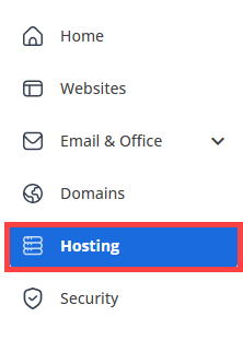 Bluehost 仪表盘,突出显示“Hosting”标签