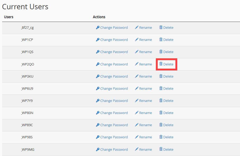 BH cPanel - Delete User