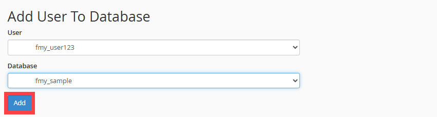 BH cPanel - Add User to Database