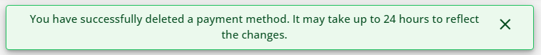 Payment Method Successful Deletion prompt