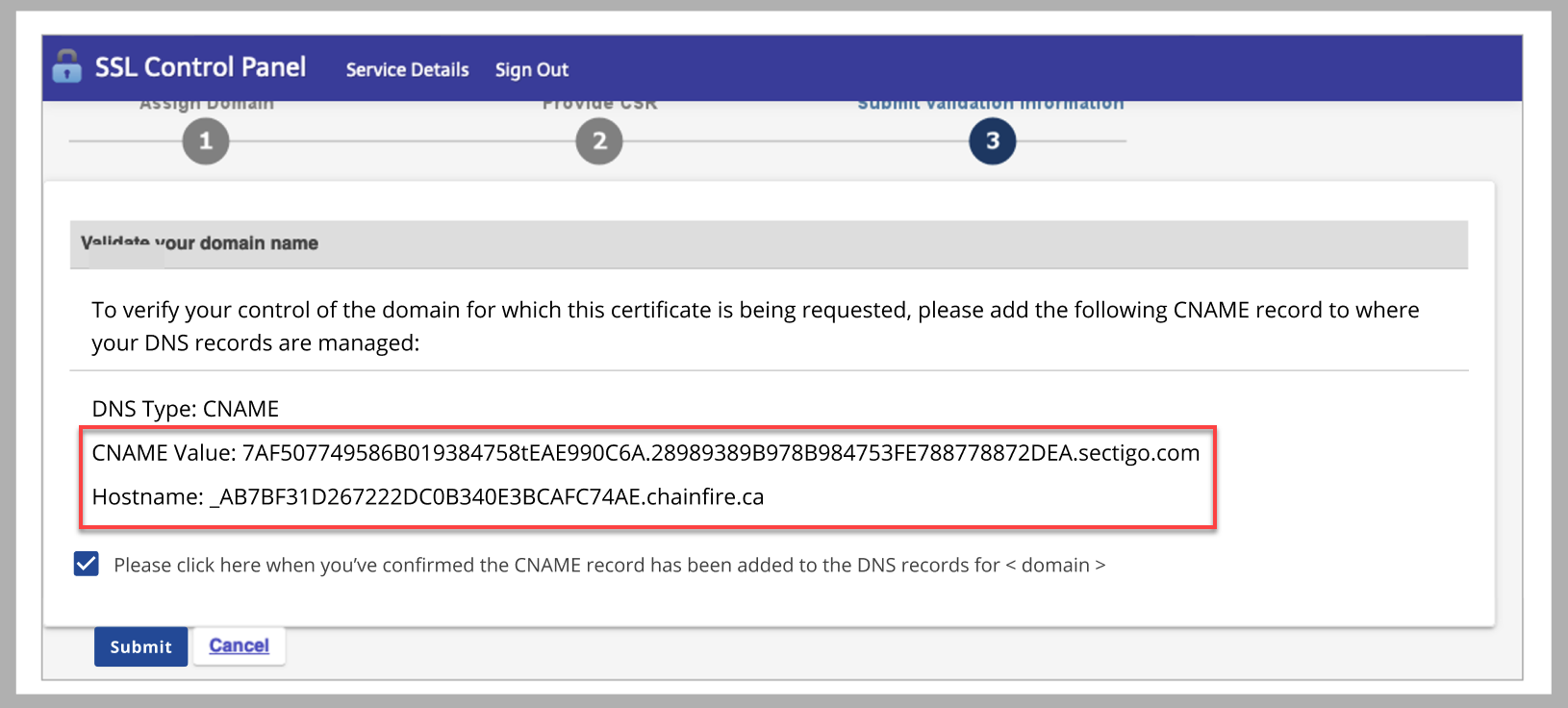 Bluehost SSL Validation CNAME Option