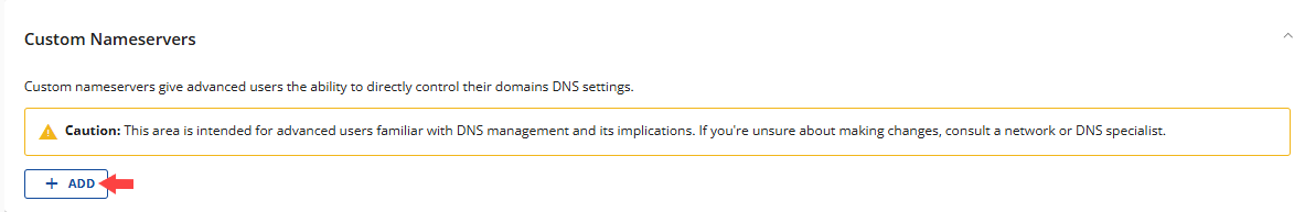 Nameservers Tab - Custom Nameservers - Add