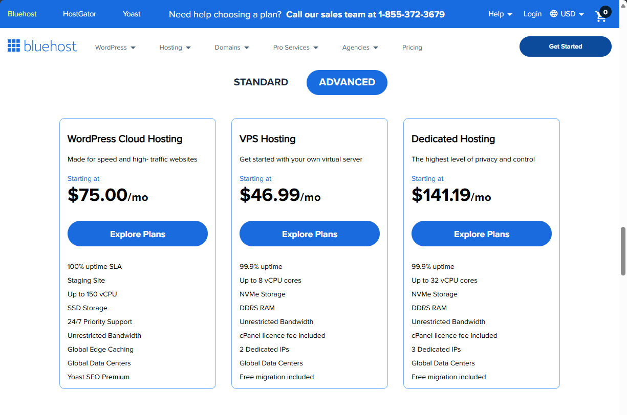 Sign up for an account - Bluehost Advanced hosting plans