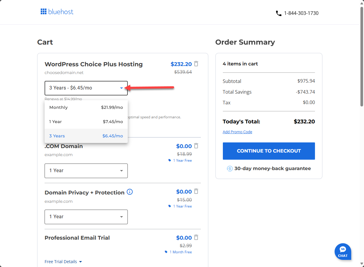 Sign up for an account - Select the billing term