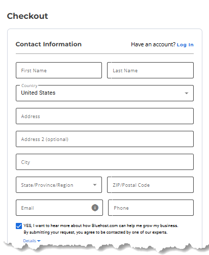 Sign up for an account - Enter your Contact Information