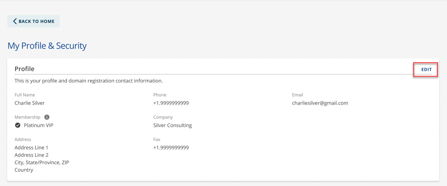 My Profile and Security Edit link