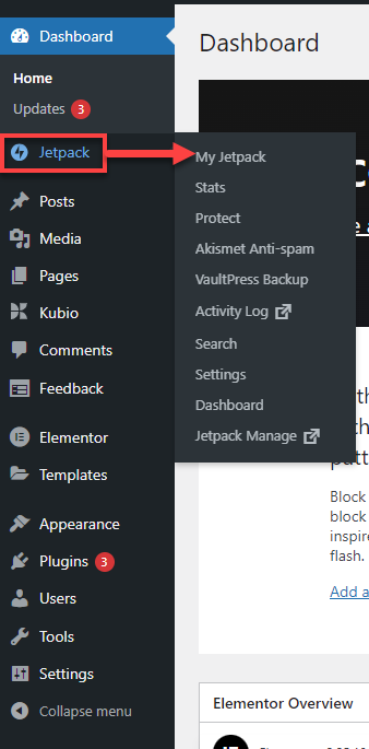 Bluehost WordPress 仪表板 - Jetpack 我的 Jetpack